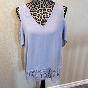 Dynamite Muted Lilac Cold-Shoulder V-Neck Top with Lace Trim